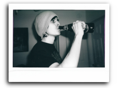 a bw instant picture of me drinking a big beer