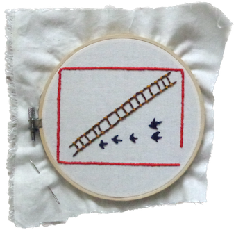 embroidery of a ladder and five birds